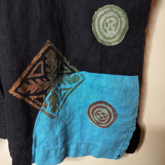 Blue Cactus Linen Button Up Shirt Hand-Painted Funky Art to Wear - Picture 5 of 12